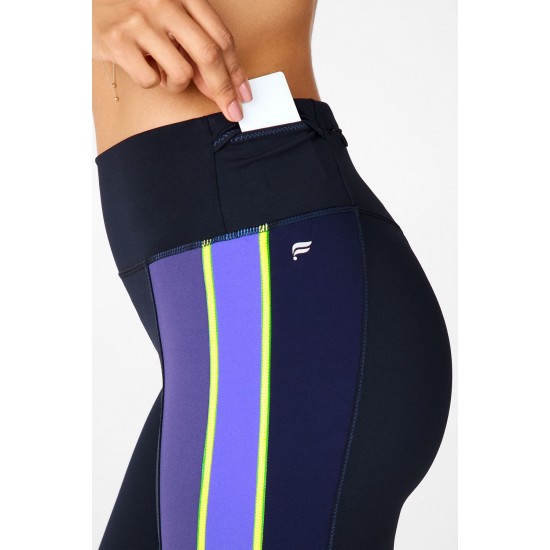 Trinity High-Waisted Run 7/8 Black/Electric Violet Multi