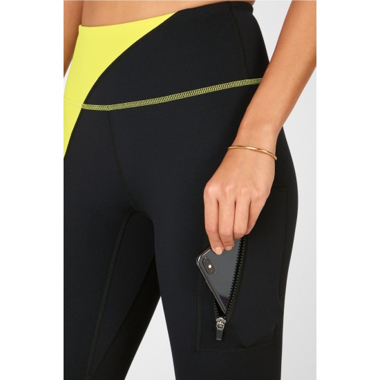 High-Waisted Motion365 Zip Pocket 7/8 Black/Zest